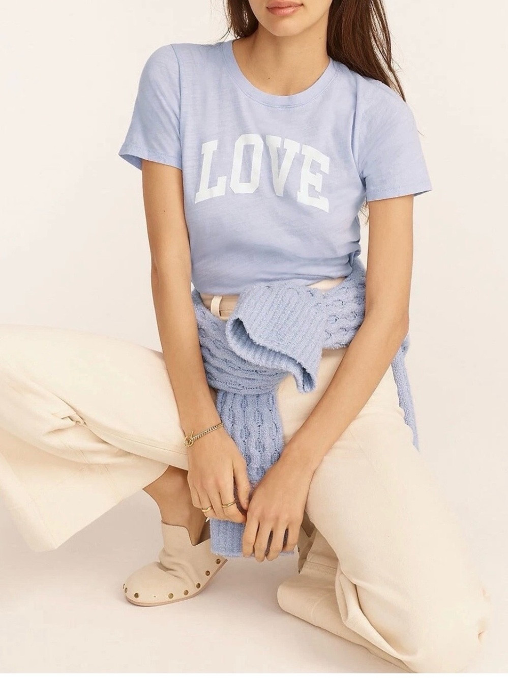 J Crew NWT Vintage Cotton "Love" Crewneck T-Shirt in Periwinkle Blue | Sz S